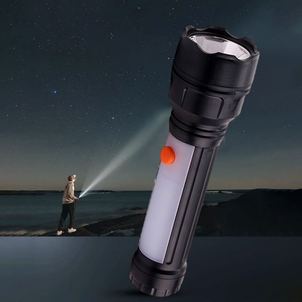Portable LED Flashlight with Red Warning Light and 6 Modes for Road Emergency Outdoor Camping Hiking Hunting Fishing 6.89 Inches Long Waterproof
