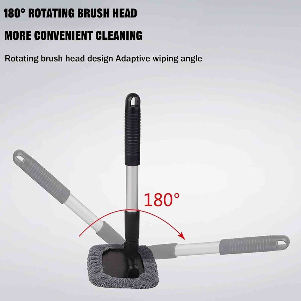 Extendable Car Windshield Cleaning Brush with Microfiber Pad Rotating Head for Interior Exterior Window Defogging