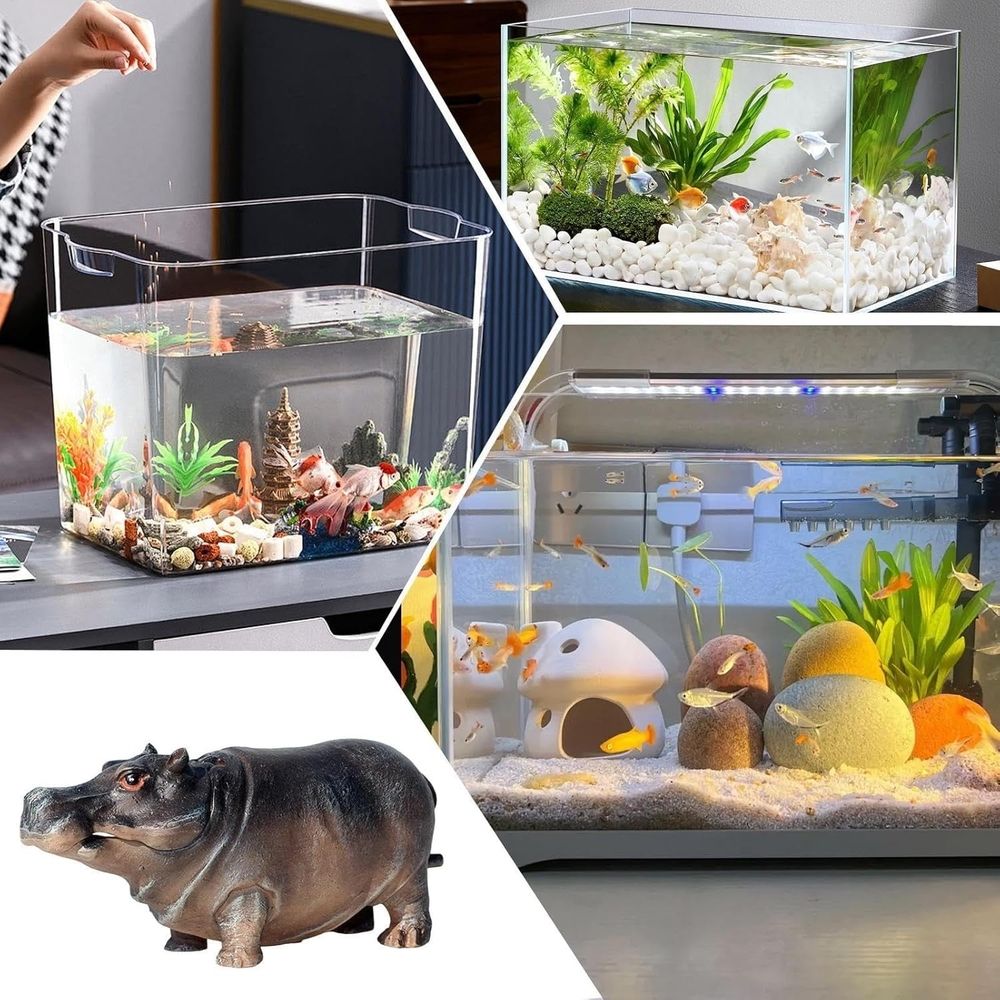 Hippo Shape Resin Aquarium Bubbler Ornament Air Stone Oxygen Pump Decor for Fish Tank Decoration Realistic Underwater Theme 5.71 Inches Long