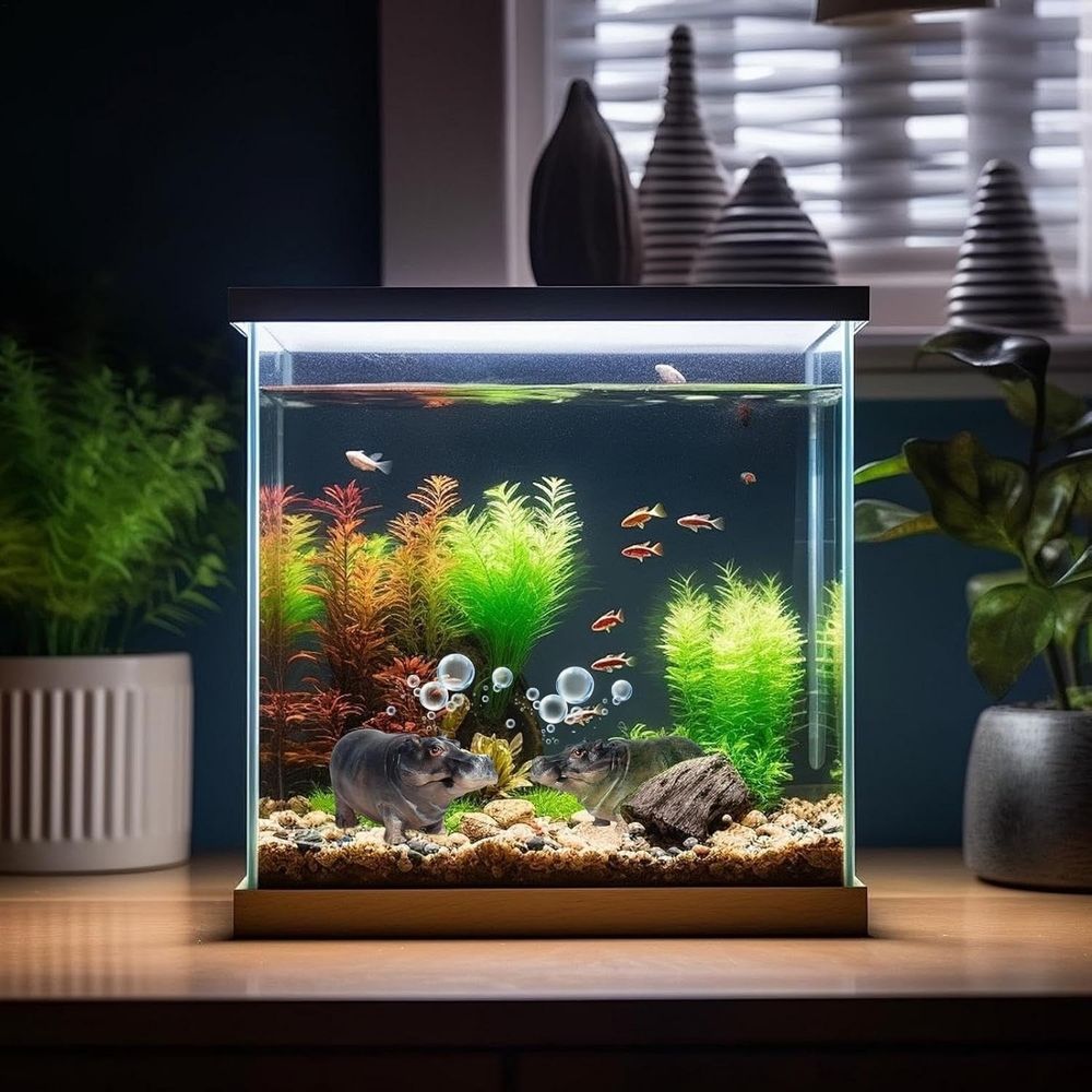 Hippo Shape Resin Aquarium Bubbler Ornament Air Stone Oxygen Pump Decor for Fish Tank Decoration Realistic Underwater Theme 5.71 Inches Long