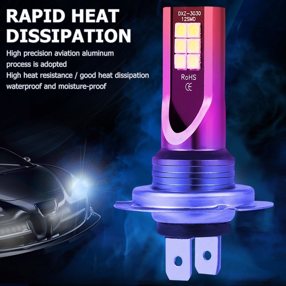 H7 LED Headlight Bulb 2PCS 6500K 600lm Fog Light Bulbs IP68 Waterproof Xenon Headlight Bulbs for 12V Cars Motorcycles Headlight High/Low beams Fog Light DRL