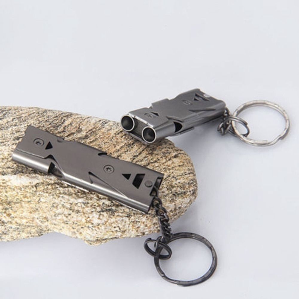 Stainless Steel Whistle Double Tube Emergency Whistle 5.7x1.8x0.9cm Loud 150 Decibels for Outdoor Camping Hiking Hunting Safety Gear