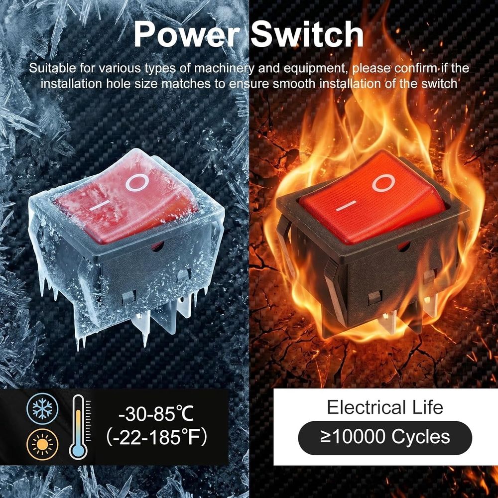 5Pcs 30A KCD4 Rocker Switch, 125V/250V AC DPST 4 Pin ON/OFF Toggle Switch, Waterproof Red Light Illuminated Power Switch Replacement for RV Yacht Automobile Boat