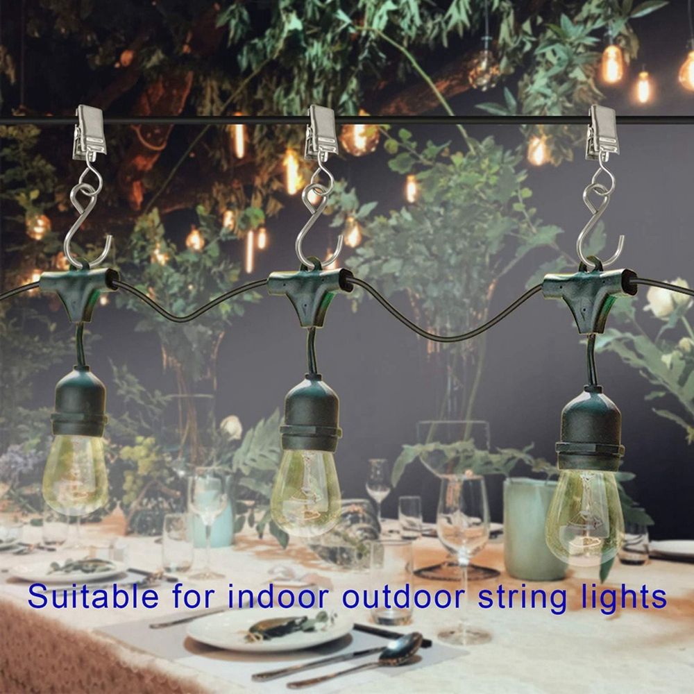 50Pcs Stainless Steel S Hooks Curtain Clips, Hanging Party Lights Clips, Camping Tents, Courtyards Decoration,Silver