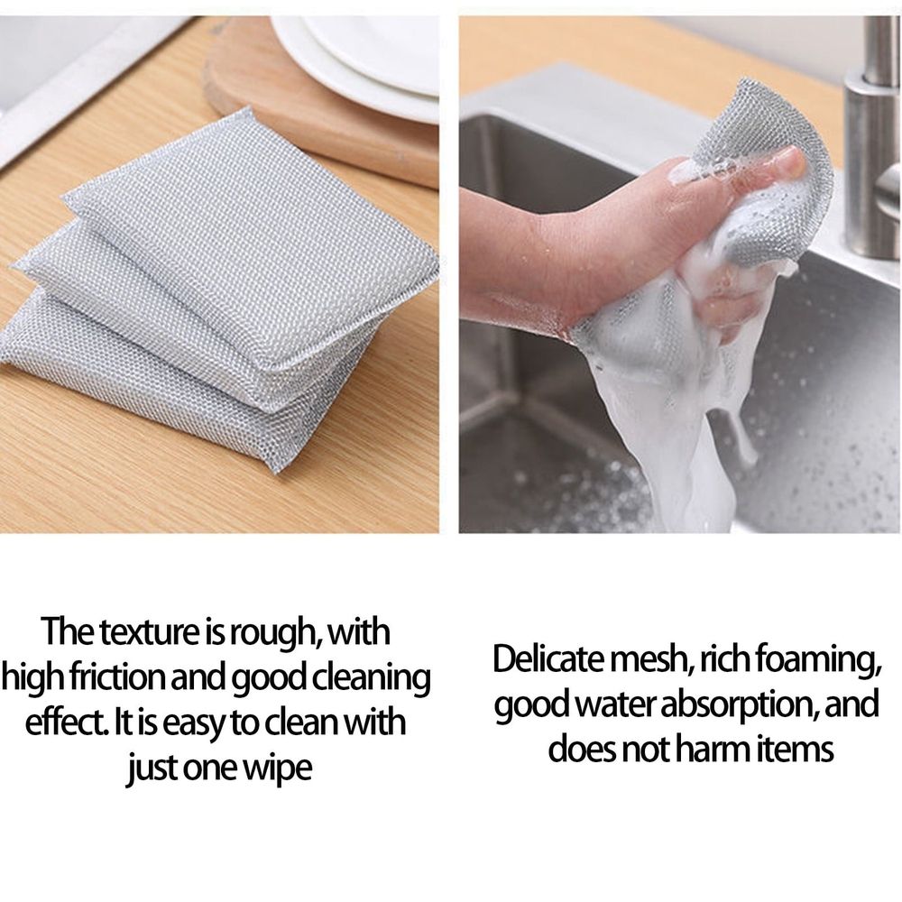 Double-Sided Scouring Sponge | 8-Pack Non-Stick Oil Dishwashing Pads | Steel Wool & Sponge Cleaning Pads for Kitchen, Bathroom & Household Use