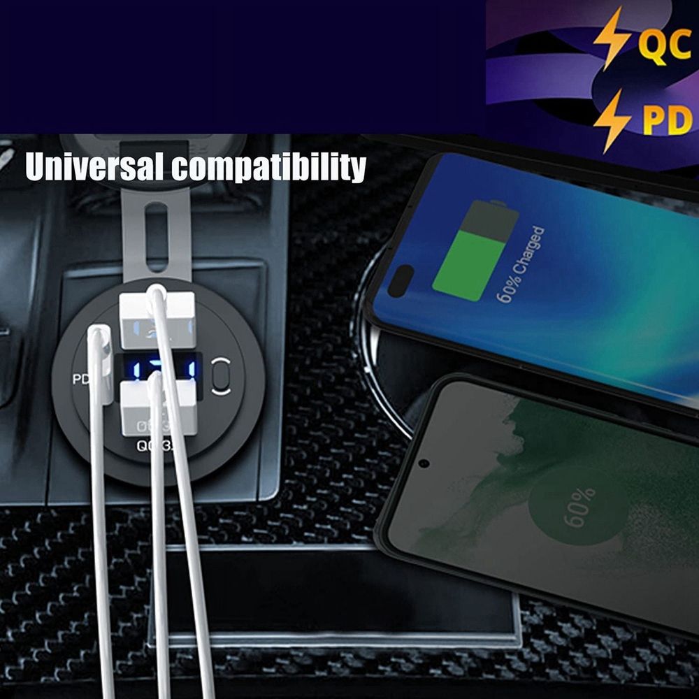 12V USB Outlet Dual Quick Charge with Voltmeter and Power Switch, Multifunction USB Charger Adapter for Car Marine Truck