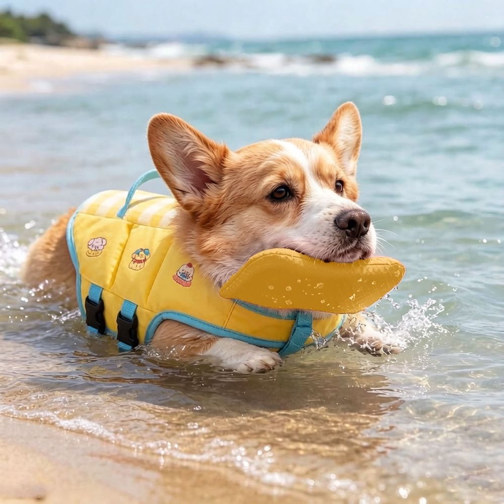 Dog Life Jacket,Adjustable Pet Floatation Vest with Rescue Handle,High-Visibility Safety Swimsuit for Medium Dogs,Beach Boating Swimming,Yellow