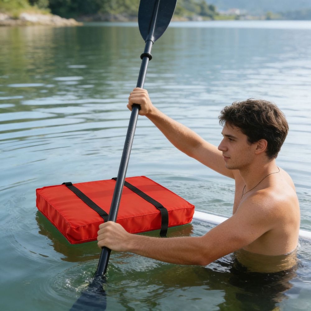 Throwable Flotation Device,High Buoyancy Boat Seat Cushion with Grab Strap,Waterproof PE Foam for Boating Kayaking Fishing Swimming,Red 16.5x14in