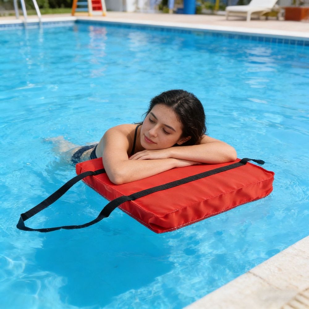 Throwable Flotation Device,High Buoyancy Boat Seat Cushion with Grab Strap,Waterproof PE Foam for Boating Kayaking Fishing Swimming,Red 16.5x14in