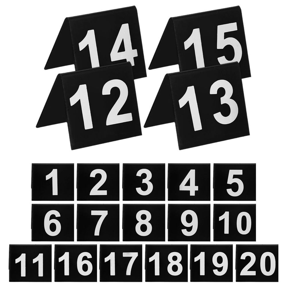 Acrylic Table Tent Numbers, Black, High Contrast, Elegant Wedding Decor, Double Sided, 20Pcs