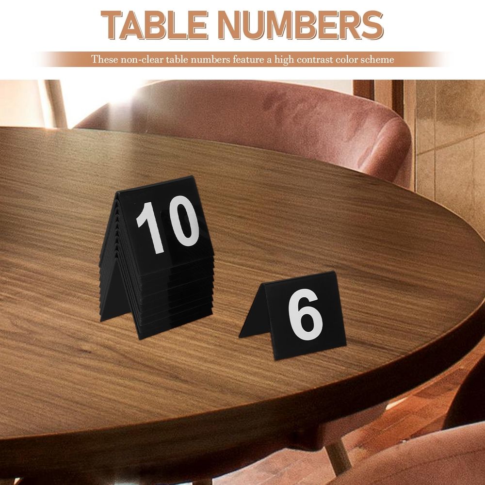 Acrylic Table Tent Numbers, Black, High Contrast, Elegant Wedding Decor, Double Sided, 20Pcs