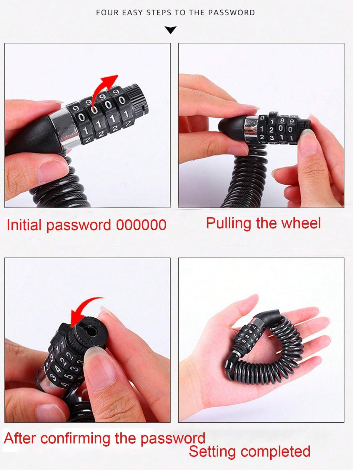 1PC 4-Digit Password Protected Portable Steel Cable Helmet Lock – Anti-Theft for Motorcycle, Electric Bike, Bicycle, Anti-Loss Security Lock