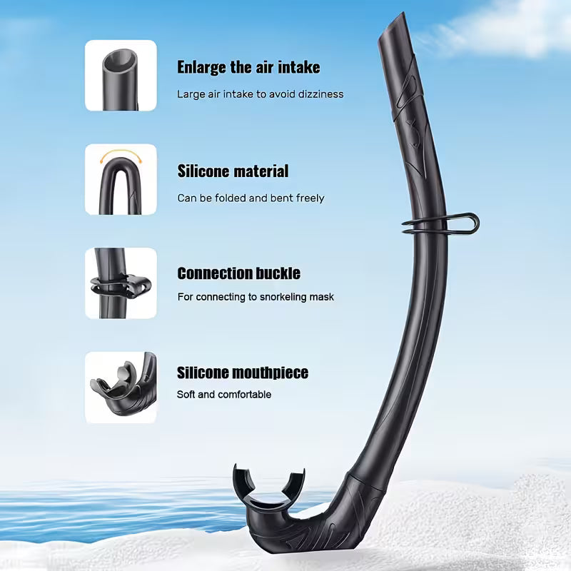 Roll-up Snorkel, Silicone Foldable Snorkel with Compact Storage Case, Freediving and Snorkeling Snorkel, Wet Breathing Tube for Freediving, Diving, and Snorkeling Black