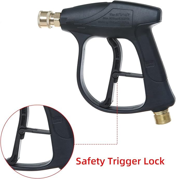 High Pressure Washer Gun 3000 PSI Max, Power Washer Short Gun with 1/4 Inch Quick Connector