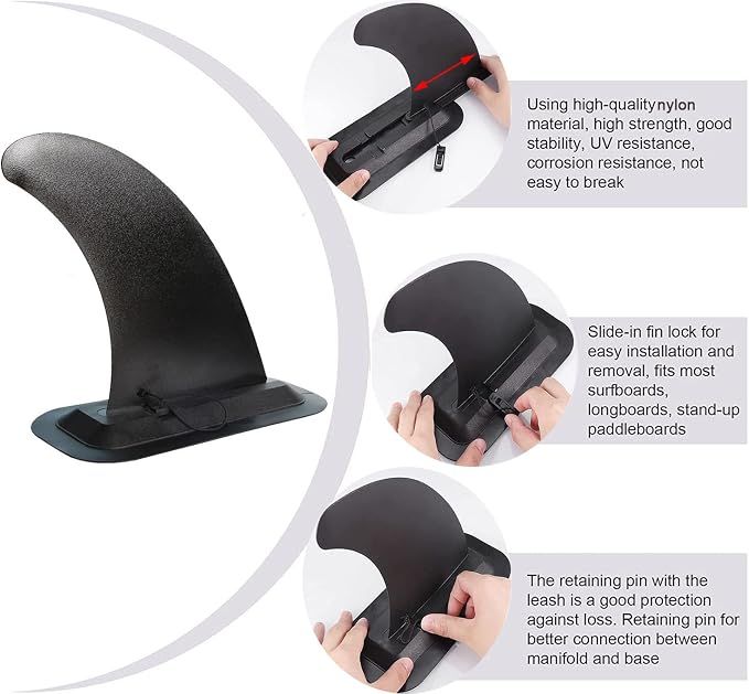 Detachable Center 9" Fin, Kayak Rudder Kit Skeg Tracking Fin Watershed Board for Inflatable Canoe, Stand Up Paddle SUP Boards, Surfboard