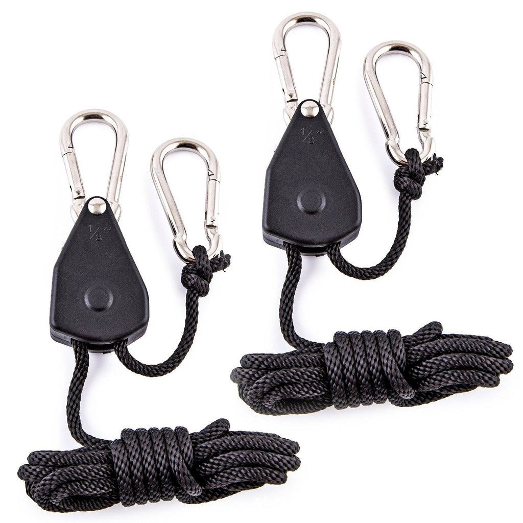 2 Pack 1/8in Heavy Duty Rope Hanger, Adjustable Ratchet Plant Light Slings Buckle Tent Canopy Rope Stop Buckle Tent Guy Ropes with Pulley for Outdoor Camping Hiking