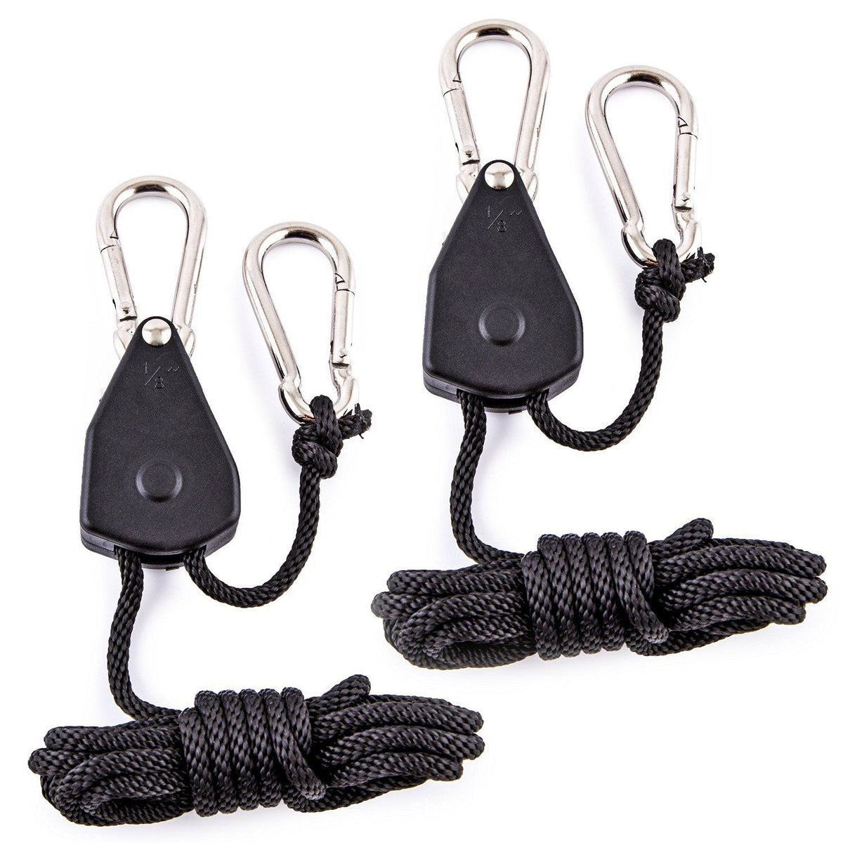 2 Pack 1/8in Heavy Duty Rope Hanger, Adjustable Ratchet Plant Light Slings Buckle Tent Canopy Rope Stop Buckle Tent Guy Ropes with Pulley for Outdoor Camping Hiking