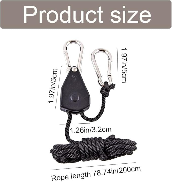 2 Pack 1/8in Heavy Duty Rope Hanger, Adjustable Ratchet Plant Light Slings Buckle Tent Canopy Rope Stop Buckle Tent Guy Ropes with Pulley for Outdoor Camping Hiking