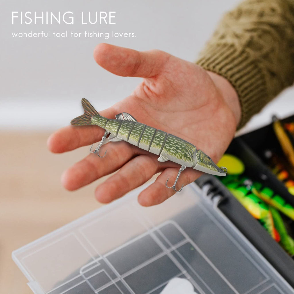 12.5cm 20g Lifelike Multi-Jointed 8-segement Pike Muskie Fishing Lure Swimbait Crankbait Hard Bait Fish Hook Tackle ArmyGreen