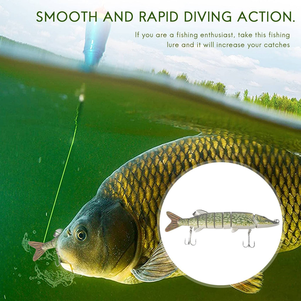 12.5cm 20g Lifelike Multi-Jointed 8-segement Pike Muskie Fishing Lure Swimbait Crankbait Hard Bait Fish Hook Tackle ArmyGreen