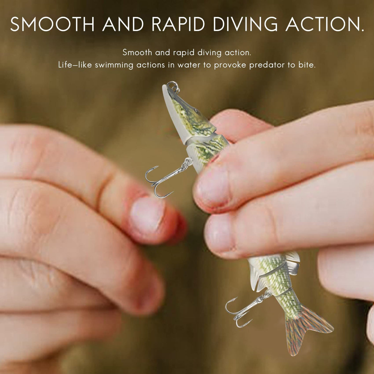12.5cm 20g Lifelike Multi-Jointed 8-segement Pike Muskie Fishing Lure Swimbait Crankbait Hard Bait Fish Hook Tackle ArmyGreen