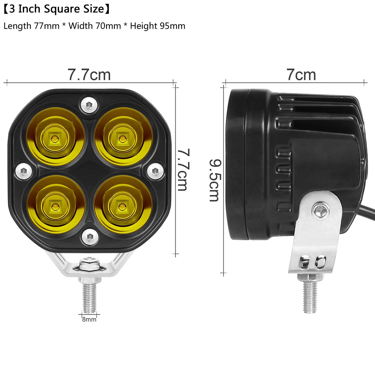 Yellow Led Pods Lights 3Inch 40W Led Driving Off Road Lighting 12V 24V Spot Cube Light Bar for 4WD Pickup Trucks Boat (Pack of 2)