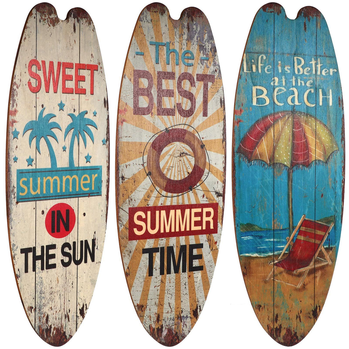3pcs Surfboard Wall Decor, 17.6"X6.2" Surf Boards for Decorating, Beach Theme Decor Wooden Surfboard Wall Sign for Living Room