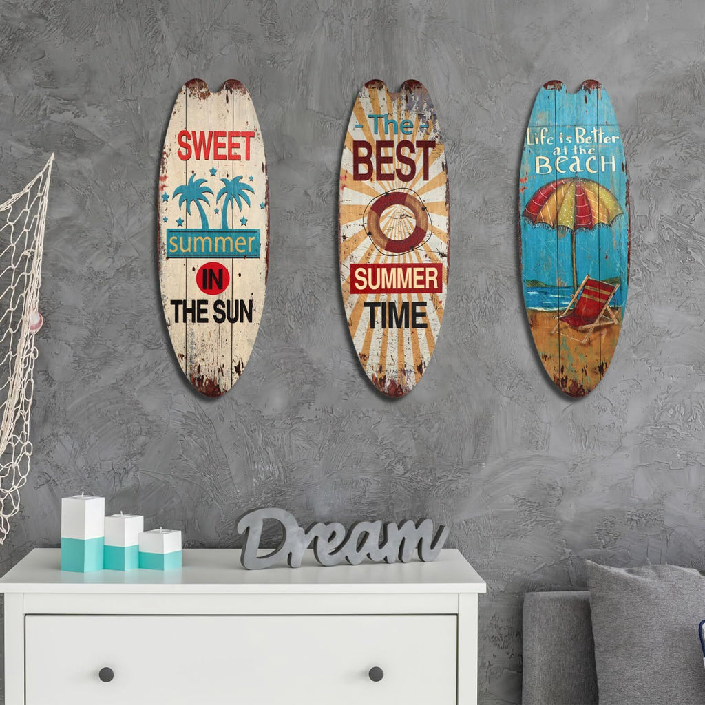 3pcs Surfboard Wall Decor, 17.6"X6.2" Surf Boards for Decorating, Beach Theme Decor Wooden Surfboard Wall Sign for Living Room