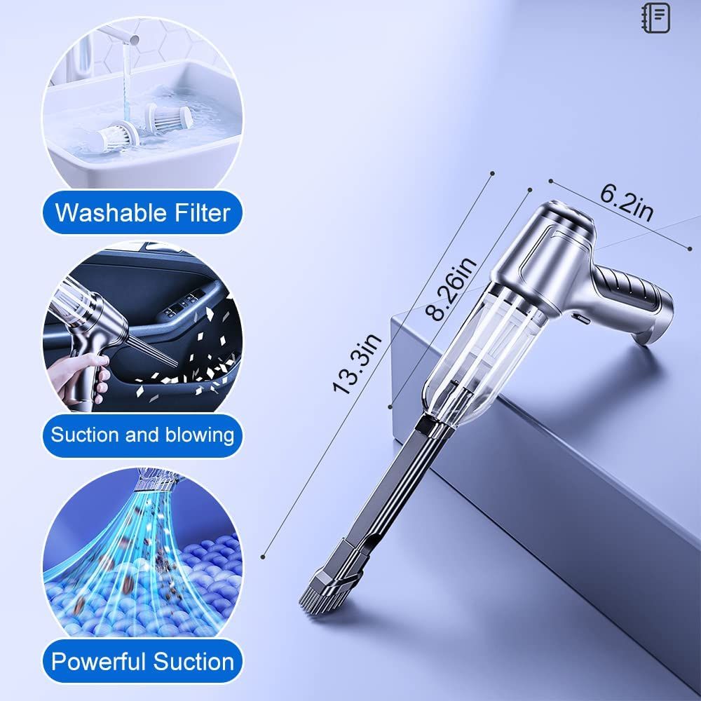 Cordless Handheld Vacuum Cleaner, 95000 Pa Car Cleaner, Built-in Brushless Motor, Dual Suction Mode, Rechargeable Ultralight