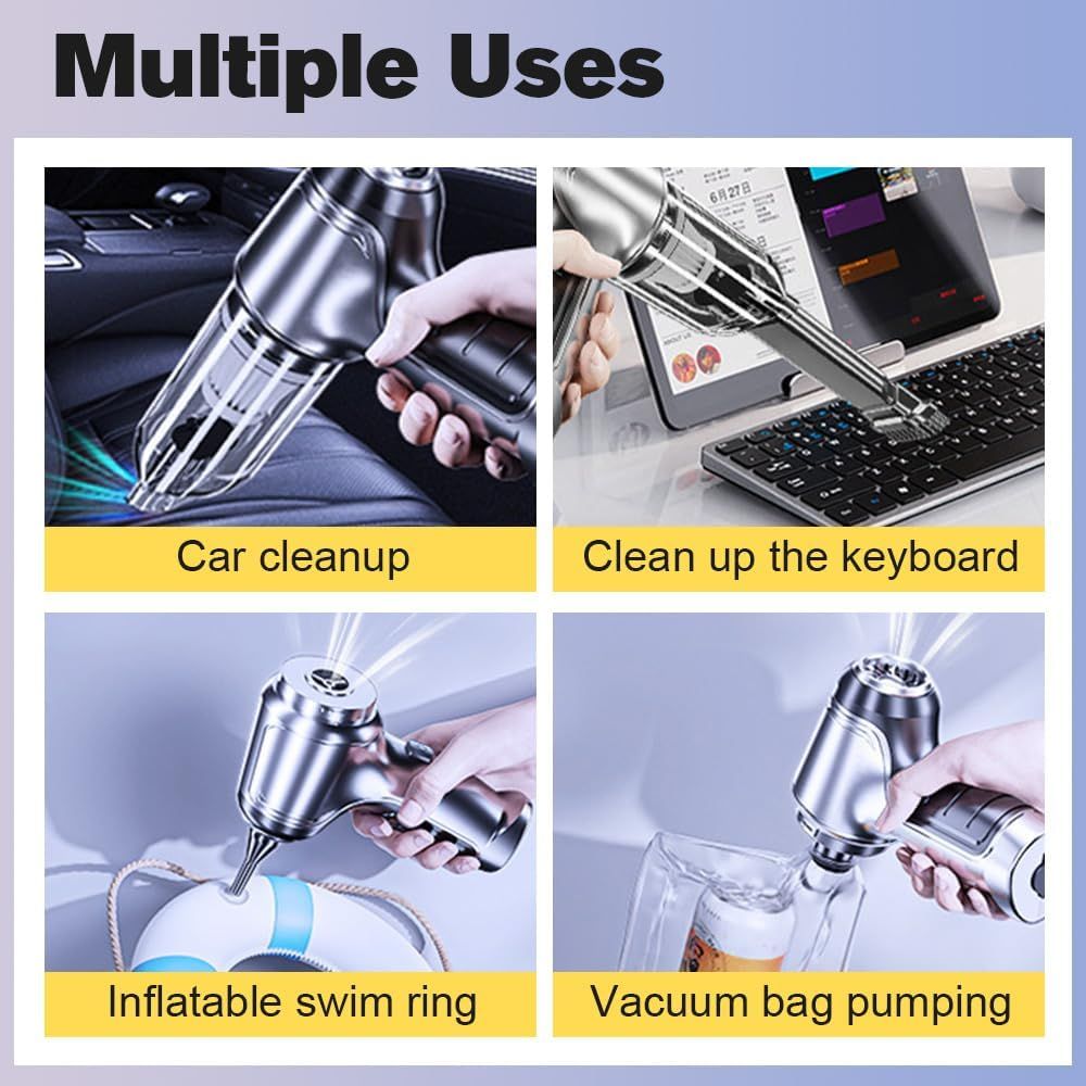 Cordless Handheld Vacuum Cleaner, 95000 Pa Car Cleaner, Built-in Brushless Motor, Dual Suction Mode, Rechargeable Ultralight