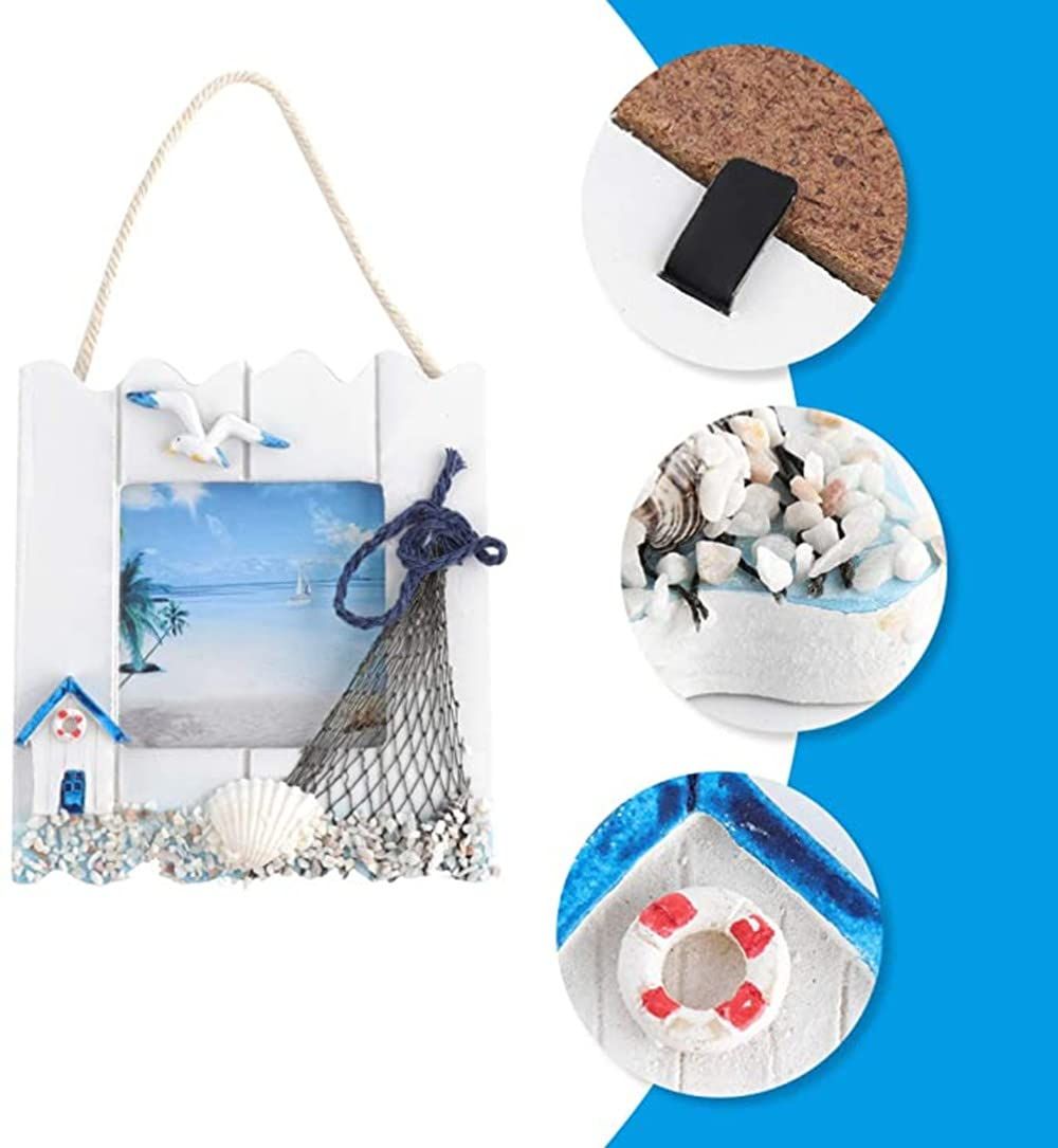 2 Pcs Wooden Beach Picture Frame Seaside Vacational Frames Nautical Photo Frame Standing and Wall Picture Frames Ocean