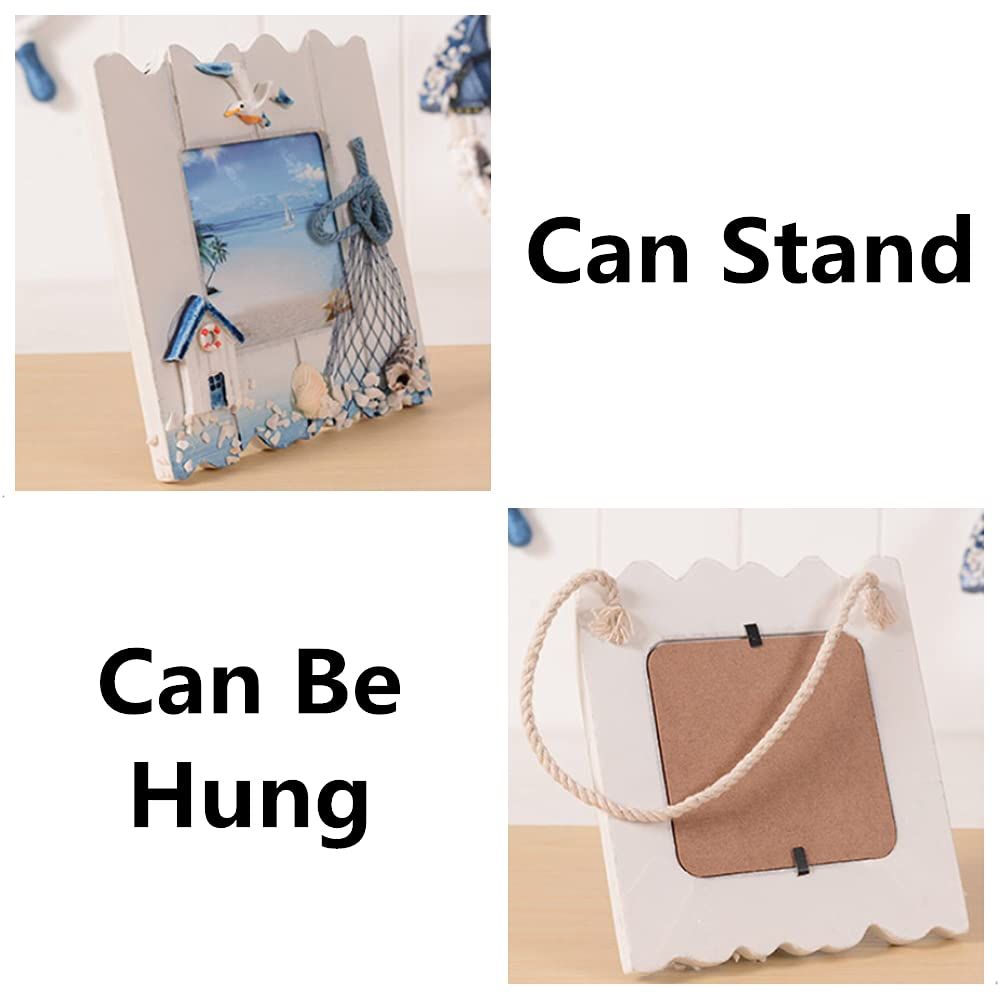 2 Pcs Wooden Beach Picture Frame Seaside Vacational Frames Nautical Photo Frame Standing and Wall Picture Frames Ocean