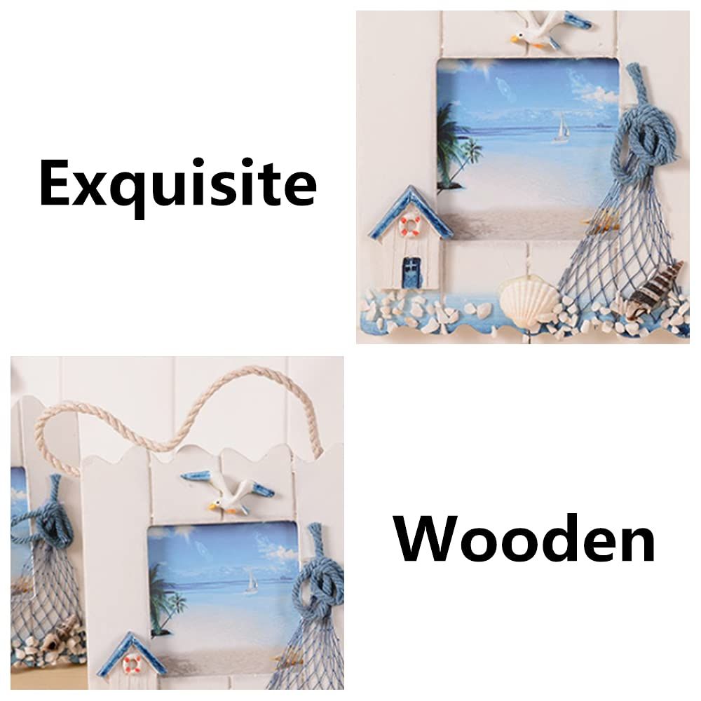 2 Pcs Wooden Beach Picture Frame Seaside Vacational Frames Nautical Photo Frame Standing and Wall Picture Frames Ocean