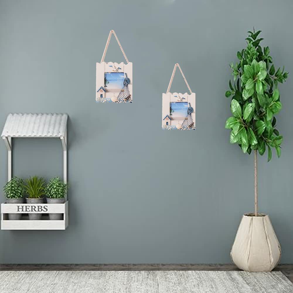 2 Pcs Wooden Beach Picture Frame Seaside Vacational Frames Nautical Photo Frame Standing and Wall Picture Frames Ocean
