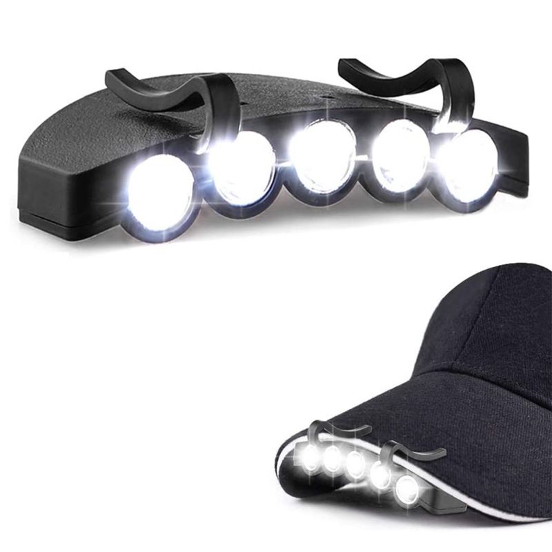 1 PCS Cap Hat Light 5-LED Headlamp Rotatable Ball Cap Visor Light Clip-on Hat Light Hands for Hunting Camping Fishing Headlamp
