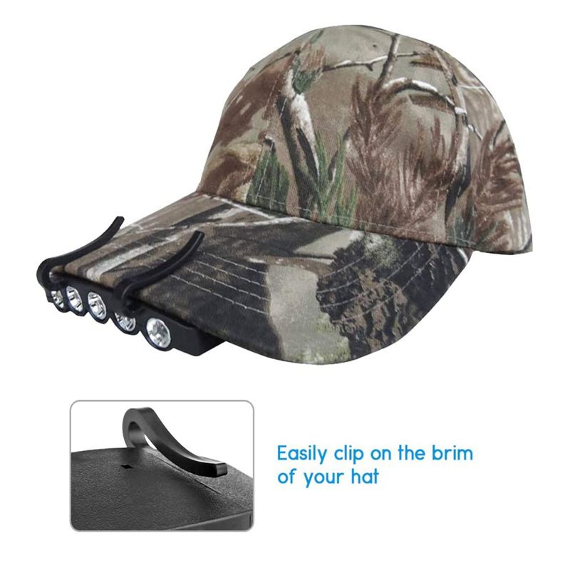 1 PCS Cap Hat Light 5-LED Headlamp Rotatable Ball Cap Visor Light Clip-on Hat Light Hands for Hunting Camping Fishing Headlamp