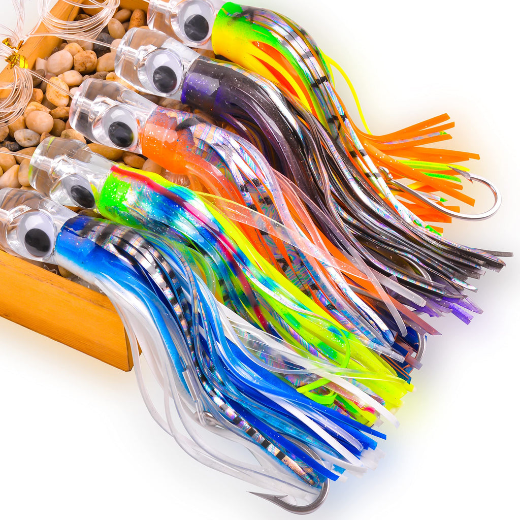 Lures Saltwater Fishing Lures, Offshore Big Game Lures for Tuna Marlin Deep Sea Fishing Lures Bait Rigged Squid Skirt Leader