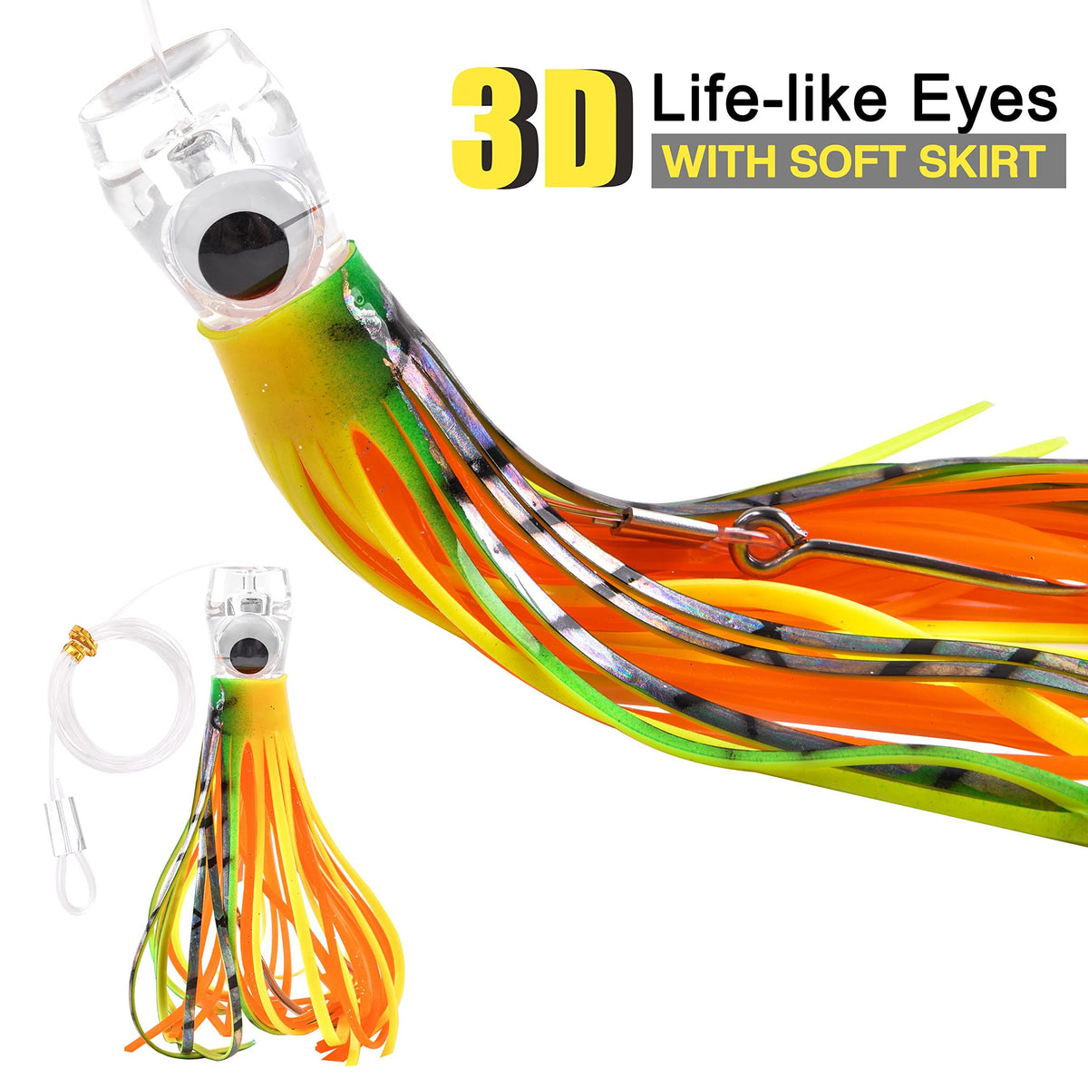 Lures Saltwater Fishing Lures, Offshore Big Game Lures for Tuna Marlin Deep Sea Fishing Lures Bait Rigged Squid Skirt Leader