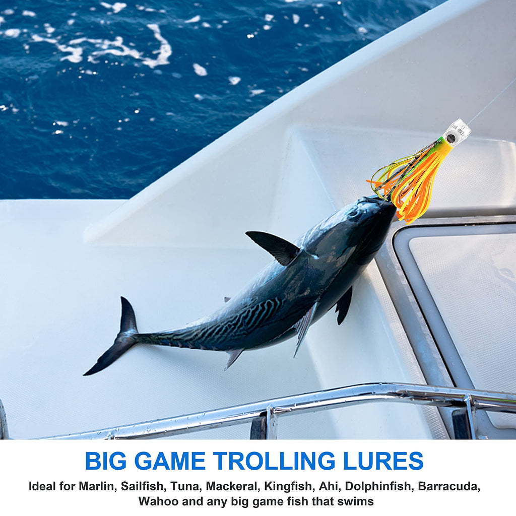 Lures Saltwater Fishing Lures, Offshore Big Game Lures for Tuna Marlin Deep Sea Fishing Lures Bait Rigged Squid Skirt Leader