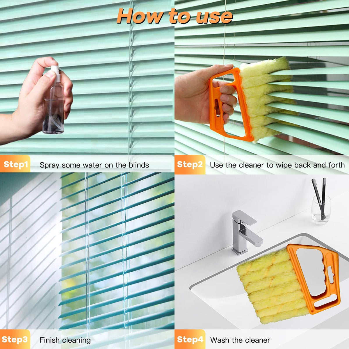 4 Pcs Blind Cleaner Duster Tool 7-Finger Dusting Cleaner Tool for Window & Air Conditioner Handheld Mini Duster Brush for Wood