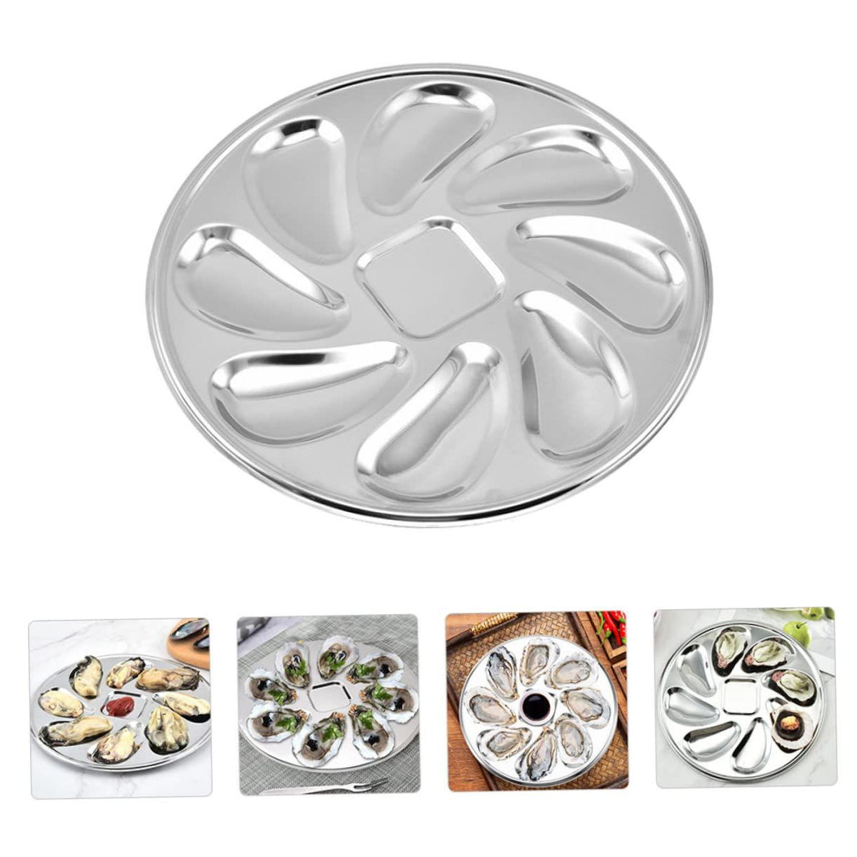 1pc Stainless Steel Oyster Dish Slots Clam Plate Home Oysters Pan Stainless Steel Plate Seafood Food Tray Non Stick Oysters Pan