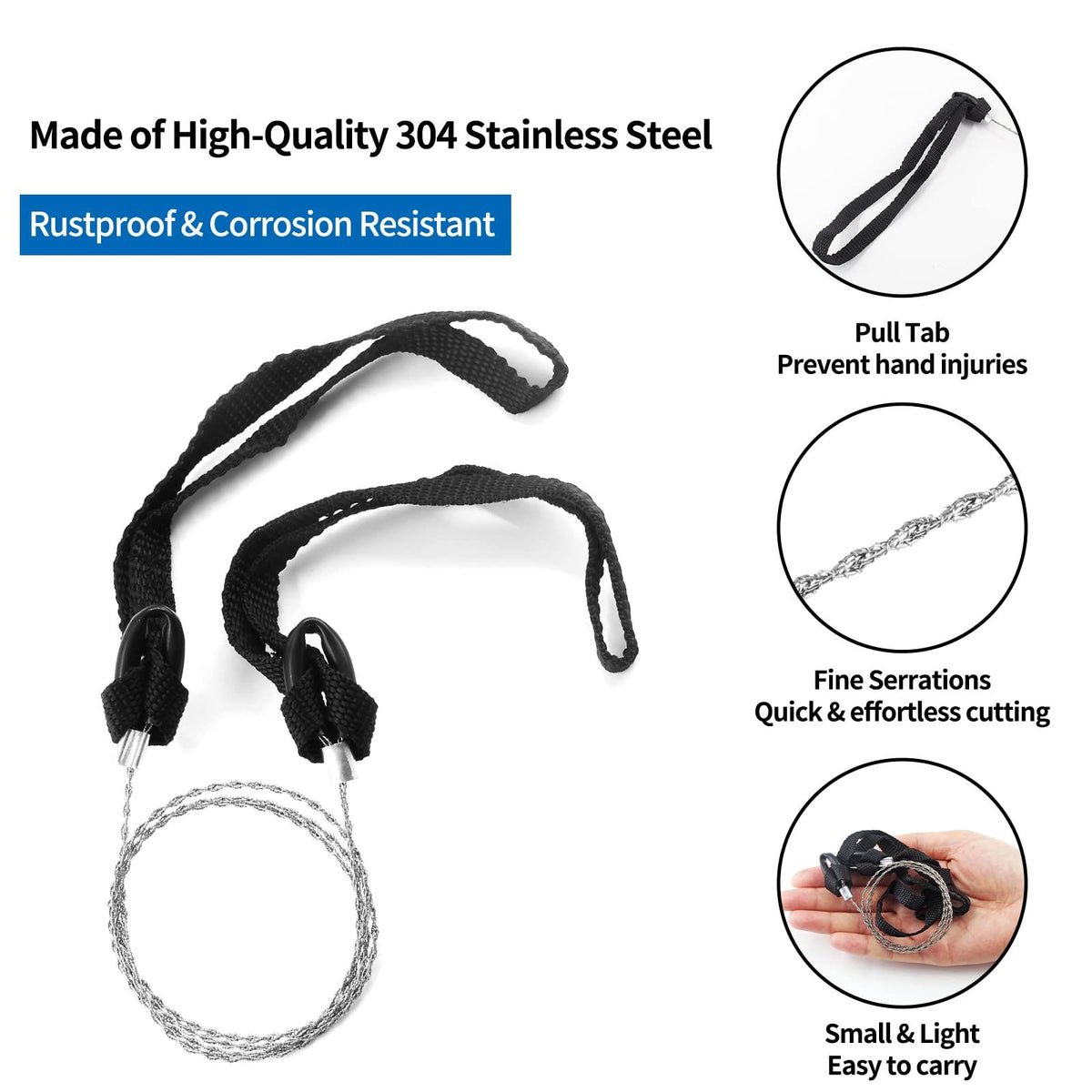 3 PC Camping Wire Saw Mini Backpacking Saw, Cable Cutting String Bone Rope Saw, Travel Chainsaw for Wood Cutting Hiking Hunting