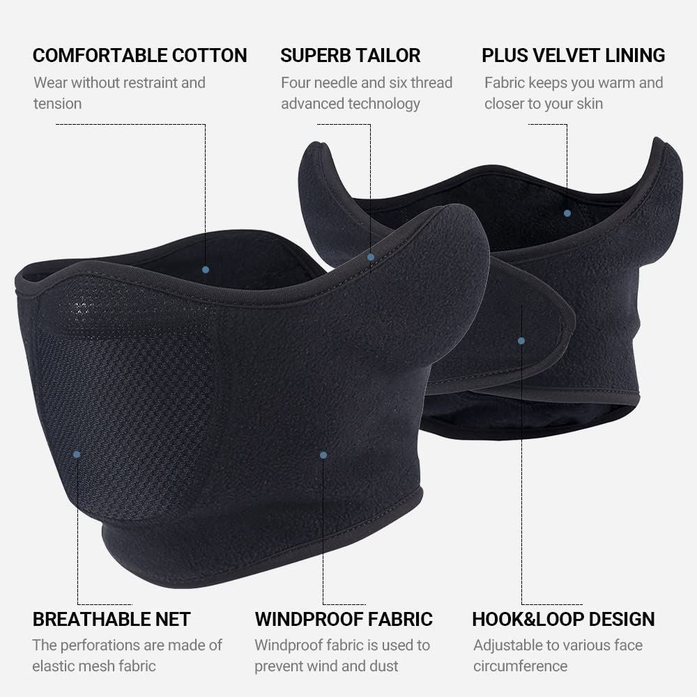 2pc Neck Gaiter Motorcycle Face Mask Half Masks Windproof Balaclava Protective Keep Warm Shield for Running Skiing Snowboarding