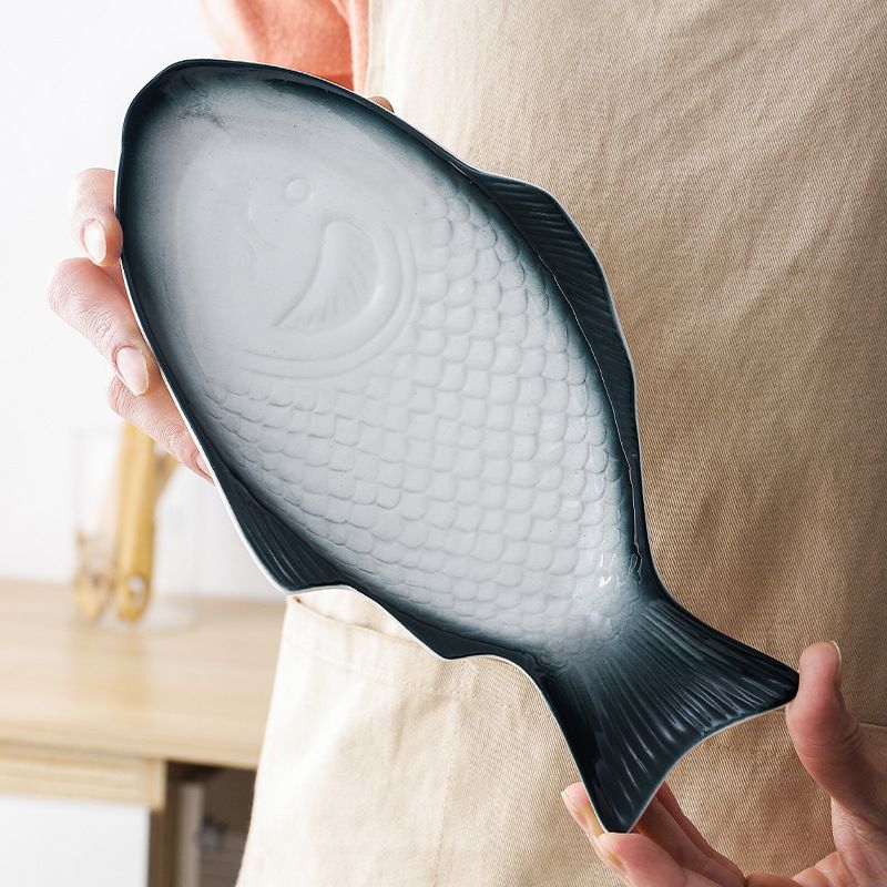 Fish Plate Ceramic Serving Platter Dish Fish Shape Textured Serving Dish Food Tray Party Platter for Fish Sushi Fruit or Cheese