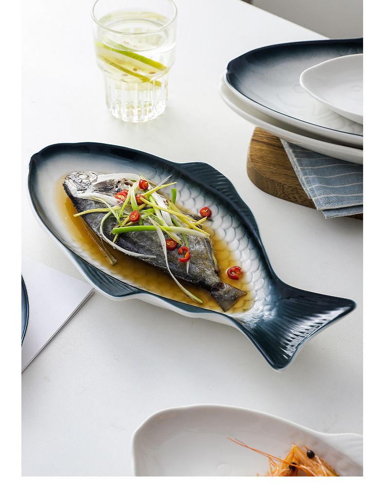 Fish Plate Ceramic Serving Platter Dish Fish Shape Textured Serving Dish Food Tray Party Platter for Fish Sushi Fruit or Cheese