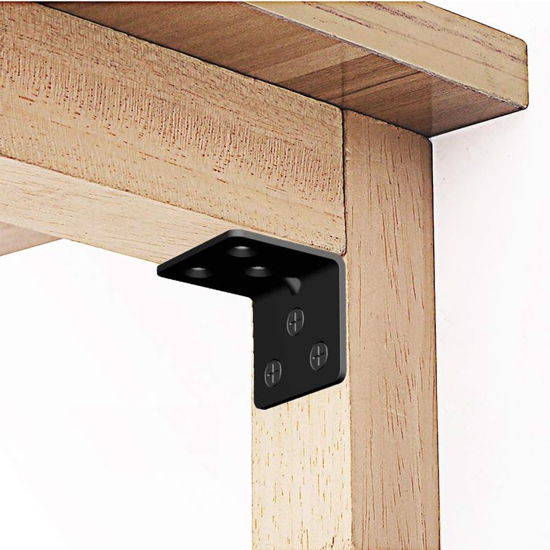 Black Stainless Steel Shelf Bracket,Joint Right Angle Bracket,L Shape Heavy Duty Metal Corner Brace Shelf Supporter for Wood 10pcs