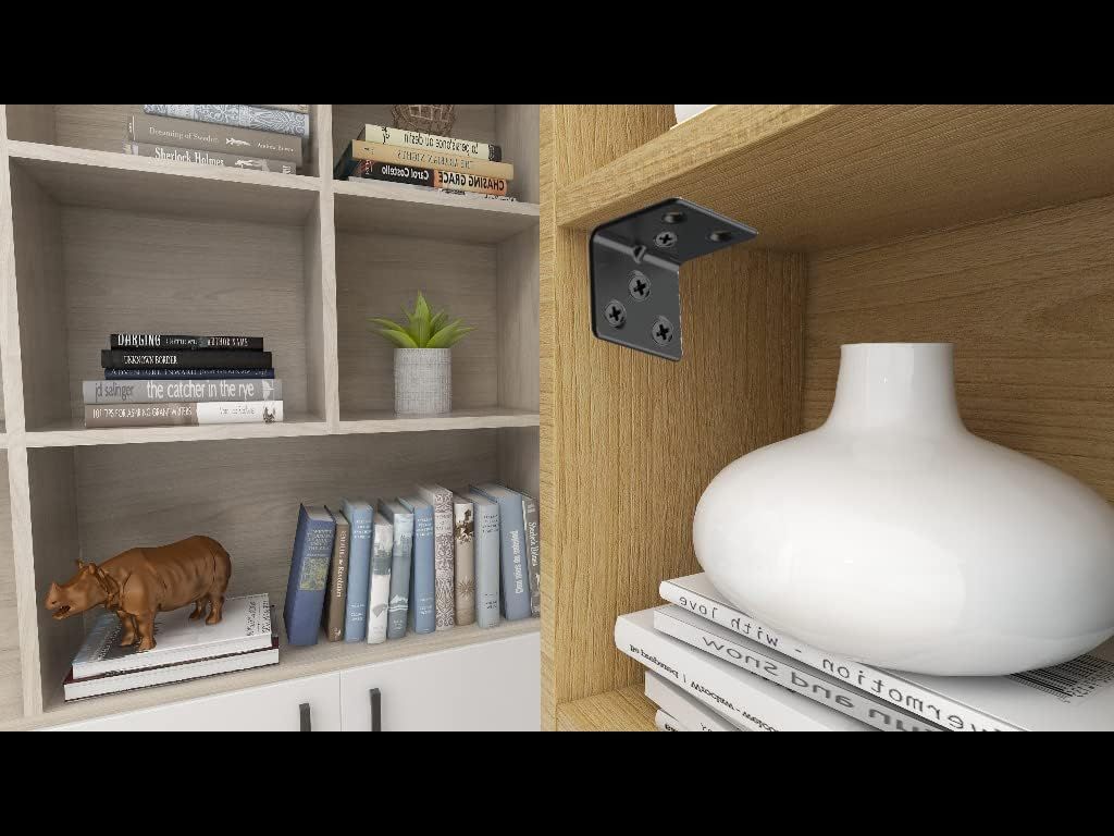 Black Stainless Steel Shelf Bracket,Joint Right Angle Bracket,L Shape Heavy Duty Metal Corner Brace Shelf Supporter for Wood 10pcs