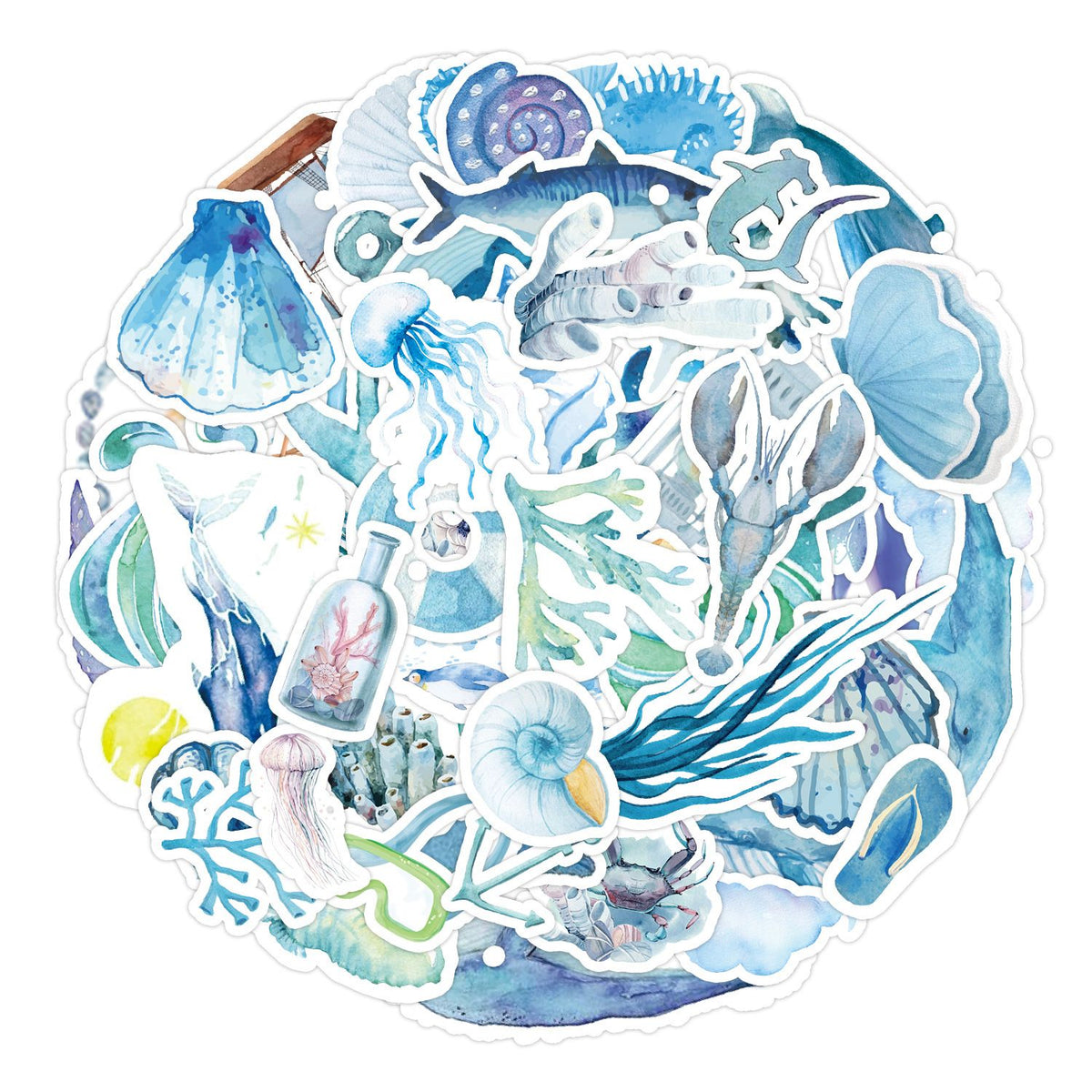 50 PCS Ocean Stickers Waterproof PVC Vinyl Animal Decorative for Water Bottle Stickers Waterproof Vinyl Hydroflask (Ocean Animals)