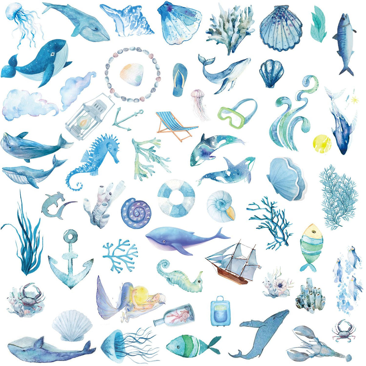 50 PCS Ocean Stickers Waterproof PVC Vinyl Animal Decorative for Water Bottle Stickers Waterproof Vinyl Hydroflask (Ocean Animals)