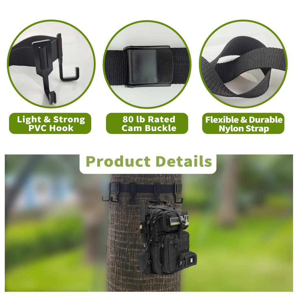 Strap Gear Hangers with Large Hooks, Lightweight Multi-Hook Accessory Holder, Outdoor Tree Stand Bow & Gear Hanger for Hunting